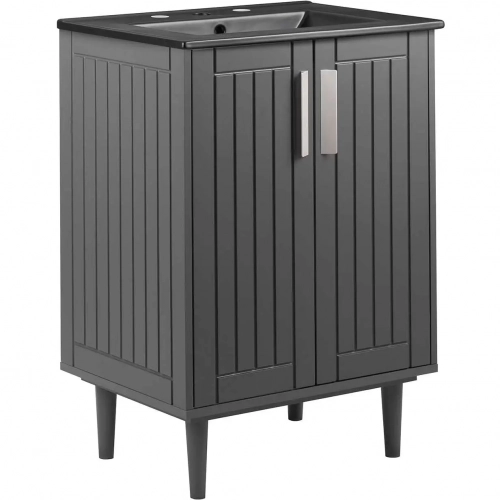 Augusta 24" Bathroom Vanity in Gray Finish & Black Ceramic
