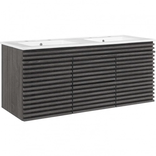 Render 48" Wall Mount Bathroom Vanity in Charcoal Gray Finish & White Ceramic