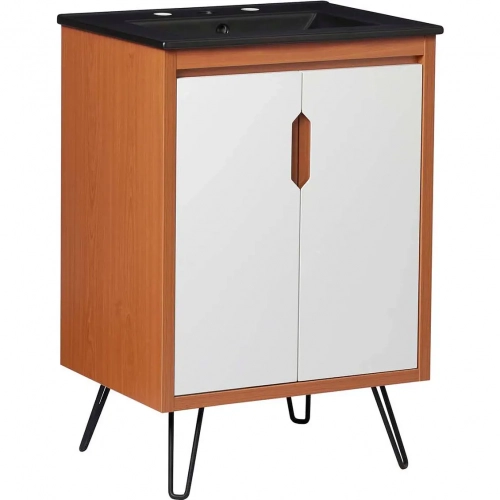 Energize 24" Bathroom Vanity in Cherry Finish, White & Black Ceramic