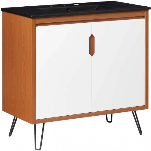 Energize 36" Bathroom Vanity in Cherry Finish, White & Black Ceramic