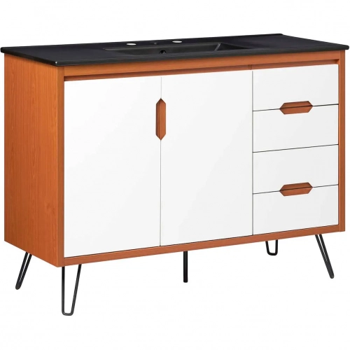 Energize 48" Bathroom Vanity in Cherry Finish, White & Black Ceramic