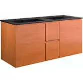 Scenic 48" Double Wall Mount Bathroom Vanity in Cherry Finish & Black Ceramic
