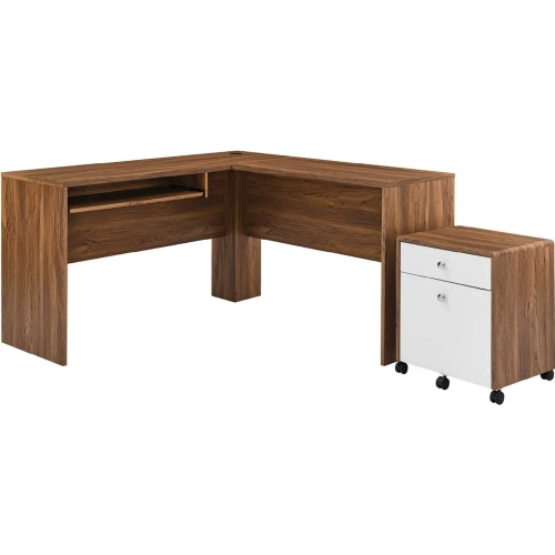 Transmit Desk & File Cabinet Set in Walnut & White Finish