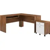 Transmit Desk & File Cabinet Set in Walnut & White Finish