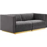 Sanguine Modular Loveseat in Channel Tufted Gray Velvet