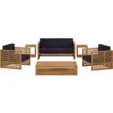 Carlsbad 6 Piece Outdoor Loveseat Set in Teak & Navy Blue Fabric