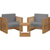 Carlsbad 3 Piece Outdoor Arm Chair Set in Teak & Gray Fabric