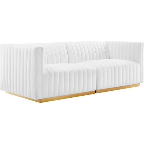 Conjure Loveseat in Channel Tufted White Velvet & Brushed Gold
