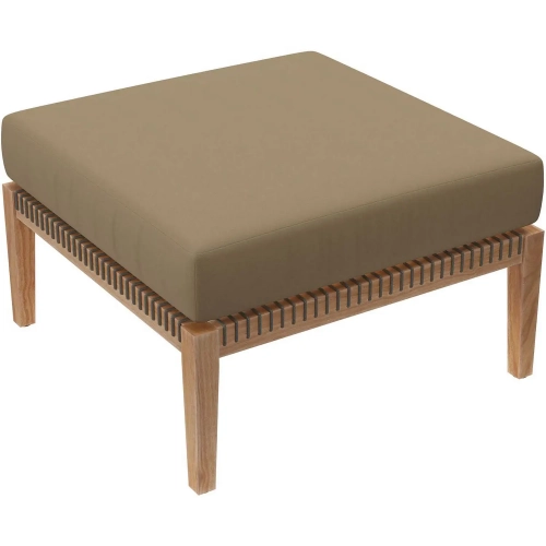 Clearwater Outdoor Ottoman in Gray Teak & Light Brown Fabric