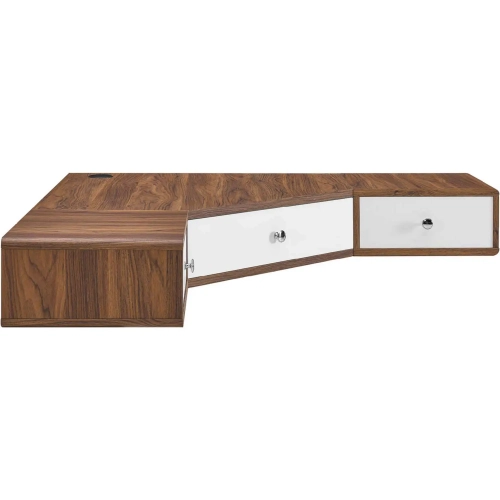 Transmit 47" Wall Mount Corner Desk in Walnut & White Finish