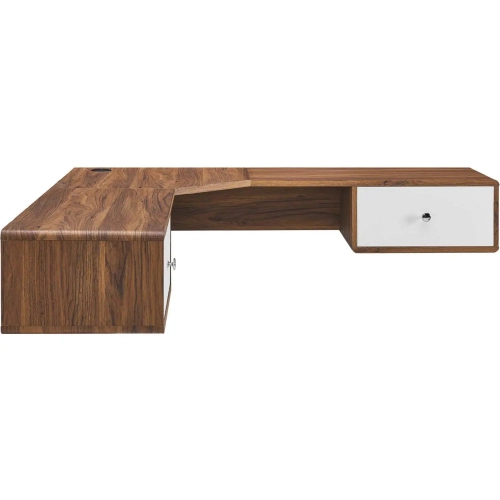 Transmit 55" Wall Mount Corner Desk in Walnut & White Finish
