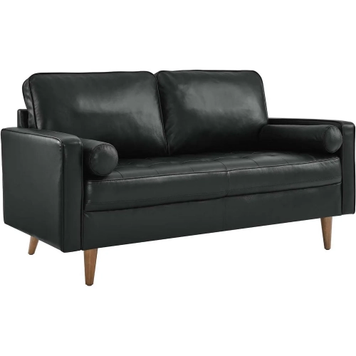 Valour Loveseat in Black Top Grain Leather & Wood