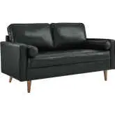 Valour Loveseat in Black Top Grain Leather & Wood