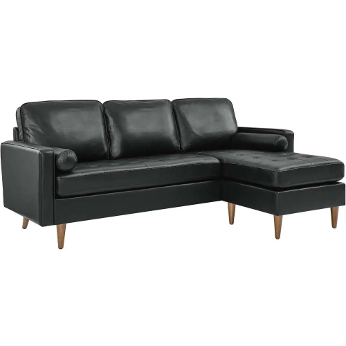 Valour 78" Sectional Sofa in Black Top Grain Leather & Wood