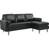 Valour 78" Sectional Sofa in Black Top Grain Leather & Wood