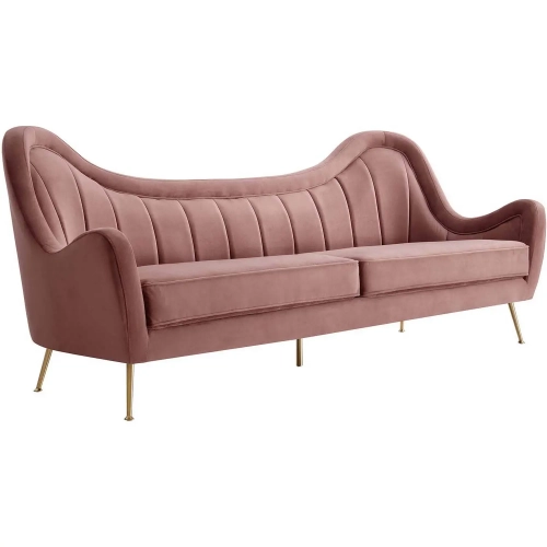 Cheshire Sofa in Channel Tufted Dusty Rose Velvet & Brushed Gold Stainless