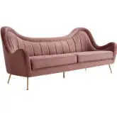 Cheshire Sofa in Channel Tufted Dusty Rose Velvet & Brushed Gold Stainless