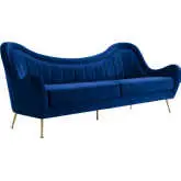 Cheshire Sofa in Channel Tufted Navy Blue Velvet & Brushed Gold Stainless