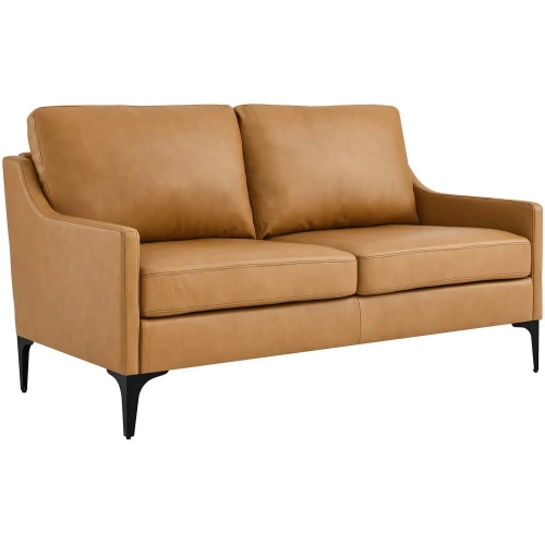 Corland Loveseat in Tan Leather & Black Metal