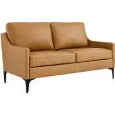 Corland Loveseat in Tan Leather & Black Metal