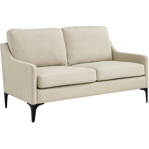 Corland Loveseat in Beige Fabric & Black Metal