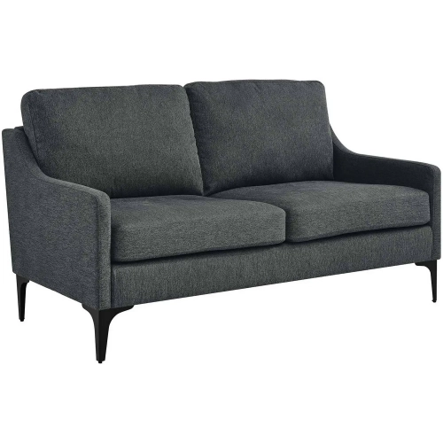 Corland Loveseat in Charcoal Gray Fabric & Black Metal