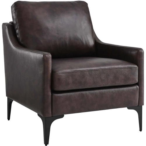 Corland Arm Chair in Brown Leather & Black Metal
