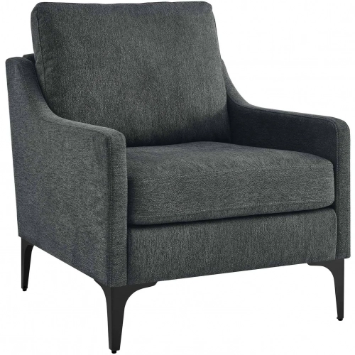 Corland Arm Chair in Charcoal Gray Fabric & Black Metal