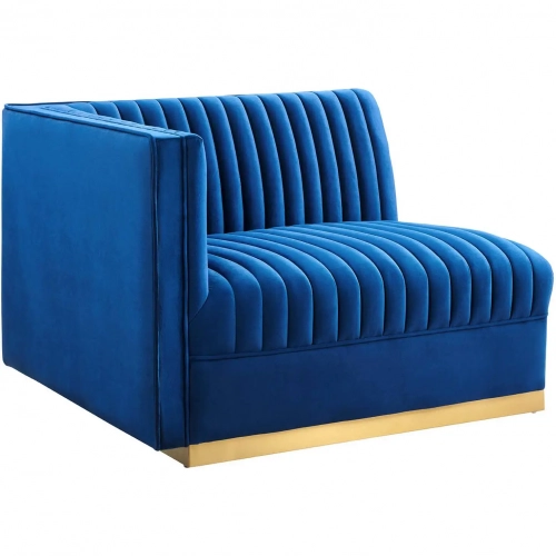 Sanguine Modular Sectional Sofa Left Arm Chair in Channel Tufted Navy Blue Velvet