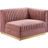 Sanguine Modular Sectional Sofa Right Arm Chair in Channel Tufted Dusty Rose Velvet