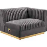 Sanguine Modular Sectional Sofa Right Arm Chair in Channel Tufted Gray Velvet