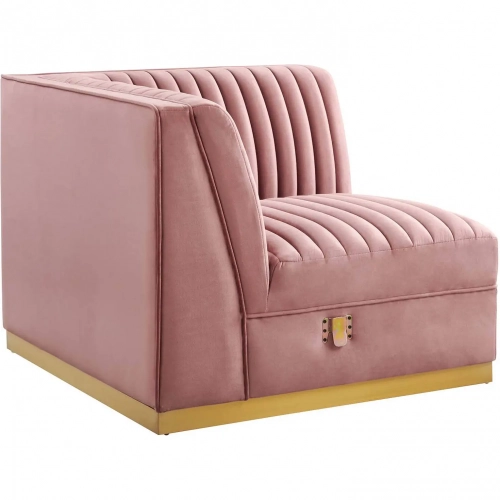 Sanguine Modular Sectional Sofa Left Corner Chair in Channel Tufted Dusty Rose Velvet