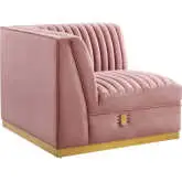 Sanguine Modular Sectional Sofa Left Corner Chair in Channel Tufted Dusty Rose Velvet