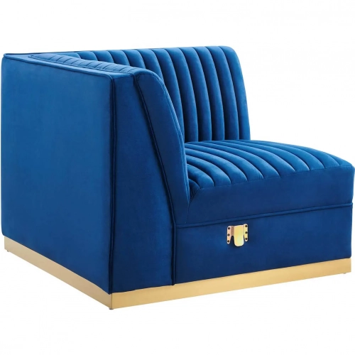 Sanguine Modular Sectional Sofa Left Corner Chair in Channel Tufted Navy Blue Velvet