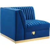 Sanguine Modular Sectional Sofa Left Corner Chair in Channel Tufted Navy Blue Velvet