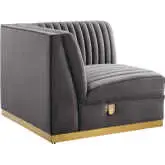 Sanguine Modular Sectional Sofa Right Corner Chair in Channel Tufted Gray Velvet