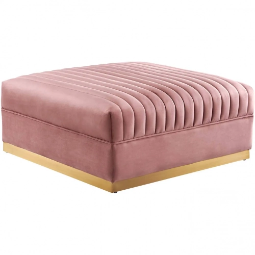 Sanguine Ottoman in Channel Tufted Dusty Rose Velvet