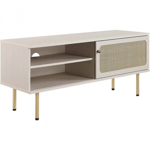 Cambria 47" TV Stand in White & Rattan