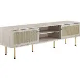 Cambria 70" TV Stand in White & Rattan