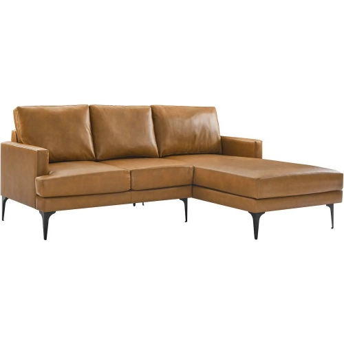 Evermore Sectional Sofa with Right Facing Chaise in Tan Vegan Leather