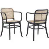 Winona Dining Arm Chair in Black Wood & Natural Rattan (Set of 2)