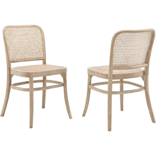 Winona Dining Chair in Gray Wood & Natural Rattan (Set of 2)