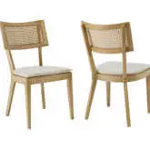 Caledonia Dining Chair in Beige Fabric, Rattan & Gray Wood (Set of 2)