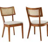 Caledonia Dining Chair in Beige Fabric, Rattan & Walnut Finish Wood (Set of 2)