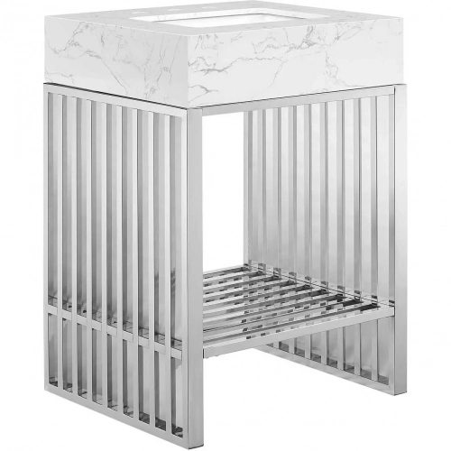 Gridiron 24" Bathroom Vanity in Silver Metal & White Faux Marble