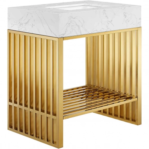 Gridiron 30" Bathroom Vanity in Gold Metal & White Faux Marble