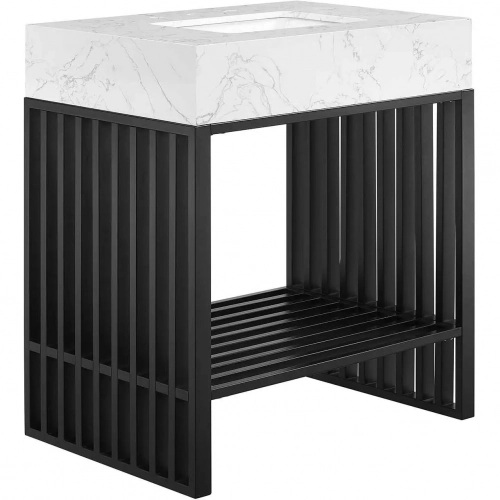 Gridiron 30" Bathroom Vanity in Black Metal & White Faux Marble