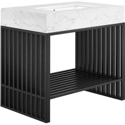 Gridiron 36" Bathroom Vanity in Black Metal & White Faux Marble