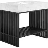 Gridiron 36" Bathroom Vanity in Black Metal & White Faux Marble