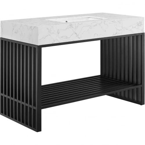 Gridiron 48" Bathroom Vanity in Black Metal & White Faux Marble